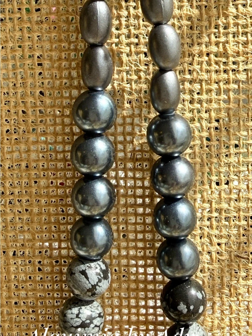 HIGH SUMMER + Black Faceted & Textured Beaded Necklace snowflake obsidian